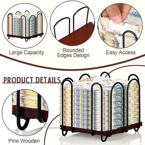 Square Metal Cocktail Napkin Holder 5x5 Wood Napkin Dispenser Black Flat Napkins Holder Brown Paper Napkins Storage Napkin Holder Caddy Deep Napkin Basket Napkin Organizer for Wedding Bar Party Table in Kuwait