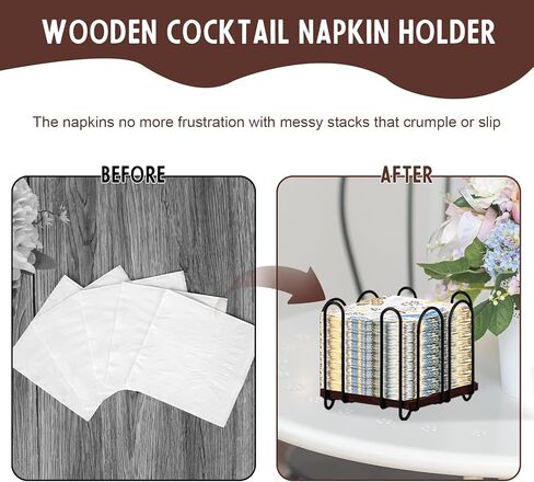 Square Metal Cocktail Napkin Holder 5x5 Wood Napkin Dispenser Black Flat Napkins Holder Brown Paper Napkins Storage Napkin Holder Caddy Deep Napkin Basket Napkin Organizer for Wedding Bar Party Table in Kuwait