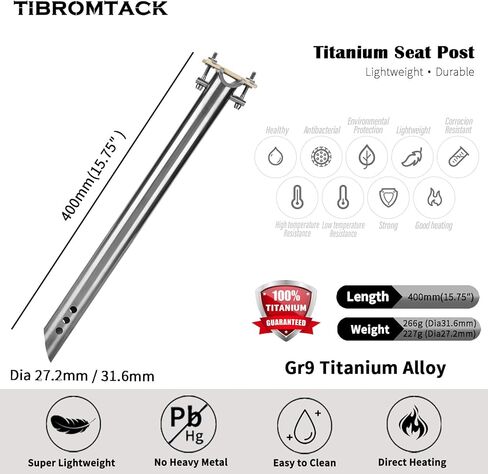 TIBROMTACK Titanium Bike Seatpost 400mm | Ultra-Lightweight | MTB/Road Bike Compatible | Durable 3D Forged Alloy Clamp | Anti-Rust Spline Design in Kuwait