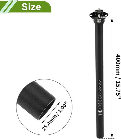 Universal 25.4x400mm Carbon Fiber Pattern Matte Black Bike Seat Posts Shock Absorbing Bike Saddle Post Seat Tube Carbon Fiber 1 Pc in Saudi Arabia