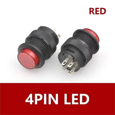 5/10 قطعة مفتاح زر ضغط، قفل ذاتي 16 مم/لحظي مع 5 ألوان إضاءة LED 4Pin R16-503/AD R16-503/BD (LED أحمر، 10 قطع، إعادة ضبط) in Kuwait