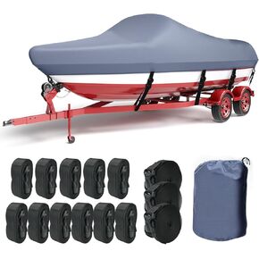 غطاء قارب 600D شديد التحمل بطول 20 إلى 22 بوصة، أغطية قوارب قابلة للقطر مقاومة للماء والأشعة فوق البنفسجية، تناسب هيكل V، وقوارب الباس، وقوارب الجري وقوارب الصيد in Kuwait