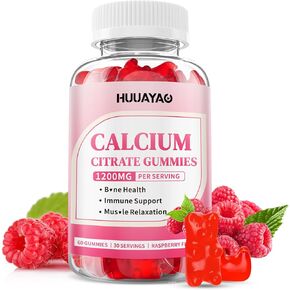 Calcium Citrate Gummies 1200mg for Adults & Kids, Chewable Calcium Citrate for Bone, Muscle & Immune Support, Bioavailable Calcium Supplements for Women & Men, Raspberry Flavor, 60 Count in Kuwait