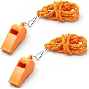 2 Packs Plastic Orange Whistle, Referee Whistles with Lanyard Super Loud Emergency Whistle for Boating, Swimming, Kayaking, Hiking, Camping in Kuwait