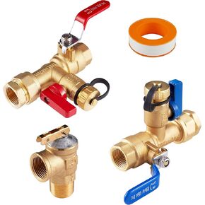 3/4 inch EFIELD IPS Isolator Tankless Water Heater Service Valve Kit, with Pressure Relief Valve,(TOOL028) in Kuwait