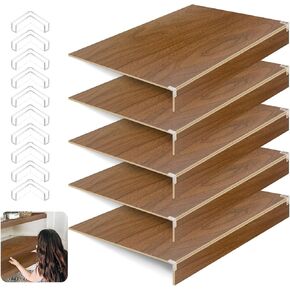 5 عبوات من أغطية رف الأسلاك الخشبية 24 * 12 بوصة أغطية أرفف مع مشبك خلفي ثابت غطاء رف مخزن لخزانة الحمام القابلة للإزالة (الجوز) in Kuwait