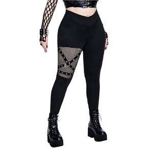 Floerns Women's Plus Size Goth Leggings Patchwork Punk Contrast High Waist Legging Pants in Kuwait