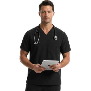 YESWEL Mens Scrub Top with 1 Chest Pocket, Modern V-Neck Scrubs Top, 4-Way Stretch, Durable, Breathable, Moisture-Wicking in Kuwait