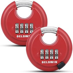 قفل مجمع خارجي من DELSWIN - قفل قرص عالي التحمل مكون من 4 أرقام مع تكبل مقوى، قفل كومبو للبوابة، وحدة التخزين، السياج (تكبل 25/64 بوصة، أحمر، قطعتين) in Kuwait