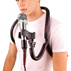 Neck-worn microphone stand with flexible boom arm - Hands-free microphone clip for outdoor concerts, street performances, solo recitals, and public speaking events in Saudi Arabia