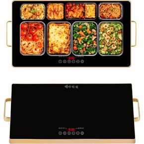 صينية تسخين كهربائية كبيرة جدًا مقاس 32 × 18 بوصة لتدفئة الطعام مع حقيبة تخزين، 9 أوضاع لدرجة الحرارة، أطباق للبوفيه، سخان طعام للحفلات، وسادات ساخنة للمطبخ، إعداد دافئ مخصص 450 وات، حافة ذهبية in Kuwait