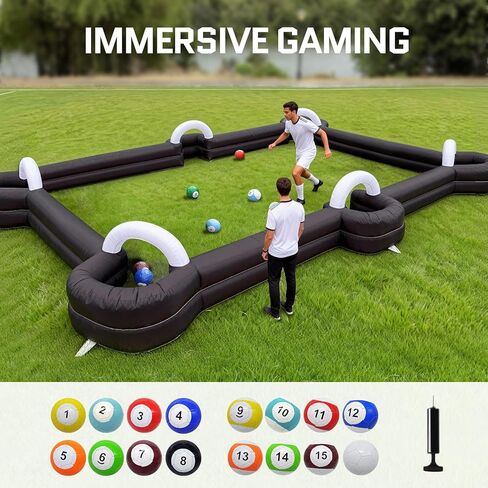 ozis نفخ كرة القدم بركة طاولة عملاقة كرة القدم ملعب البلياردو نفخ كرة القدم لعبة البلياردو الكرة مع منفاخ و 16 كرات مواد متينة للفناء الخلفي في الهواء الطلق لعبة رياضية داخلية (أسود) in Kuwait