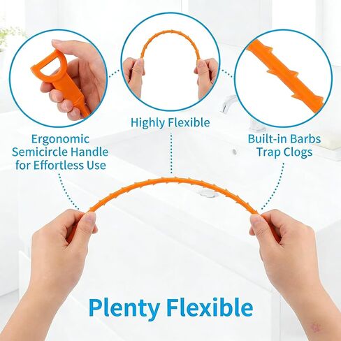 ثعبان الصرف الصحي مقاس 20 بوصة، مزيل انسداد الصرف - أداة إزالة شعر الثعبان المرنة القابلة لإعادة الاستخدام للحوض، وإزالة شعر الثعبان - أداة فك انسداد السباكة سهلة الاستخدام للمرحاض وحوض الحمام والمجاري (10 عبوات) in Kuwait
