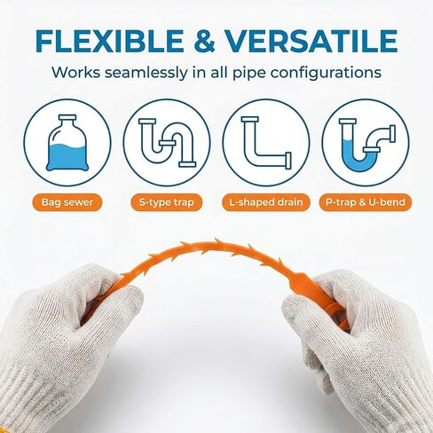 ثعبان الصرف الصحي مقاس 20 بوصة، مزيل انسداد الصرف - أداة إزالة شعر الثعبان المرنة القابلة لإعادة الاستخدام للحوض، وإزالة شعر الثعبان - أداة فك انسداد السباكة سهلة الاستخدام للمرحاض وحوض الحمام والمجاري (10 عبوات) in Kuwait