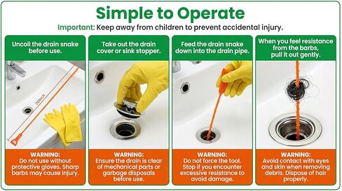 ثعبان الصرف الصحي مقاس 20 بوصة، مزيل انسداد الصرف - أداة إزالة شعر الثعبان المرنة القابلة لإعادة الاستخدام للحوض، وإزالة شعر الثعبان - أداة فك انسداد السباكة سهلة الاستخدام للمرحاض وحوض الحمام والمجاري (10 عبوات) in Kuwait