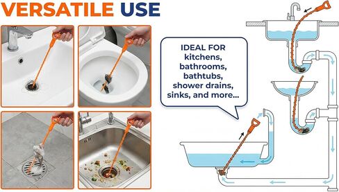 ثعبان الصرف الصحي مقاس 20 بوصة، مزيل انسداد الصرف - أداة إزالة شعر الثعبان المرنة القابلة لإعادة الاستخدام للحوض، وإزالة شعر الثعبان - أداة فك انسداد السباكة سهلة الاستخدام للمرحاض وحوض الحمام والمجاري (10 عبوات) in Kuwait