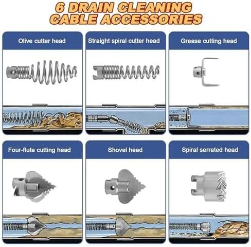 ثعبان الصرف الصحي، أوجير الصرف مع ملحق المثقاب، 16.4 قدم × 12 مم، ثعبان السباكة ذو التغذية التلقائية، مزيل انسداد تصريف الشعر المرن للمطبخ، الحمام وحوض الدش in Kuwait