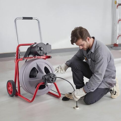 آلة تنظيف الصرف الصحي من VEVOR بطول 100 قدم × 1/2 بوصة، تغذية تلقائية لصرف الثعبان على العجلات، آلة تنظيف الصرف المحمولة مع 8 قواطع ومفتاح قدم يعمل بالهواء لأنابيب من 2 إلى 6 بوصات in Kuwait