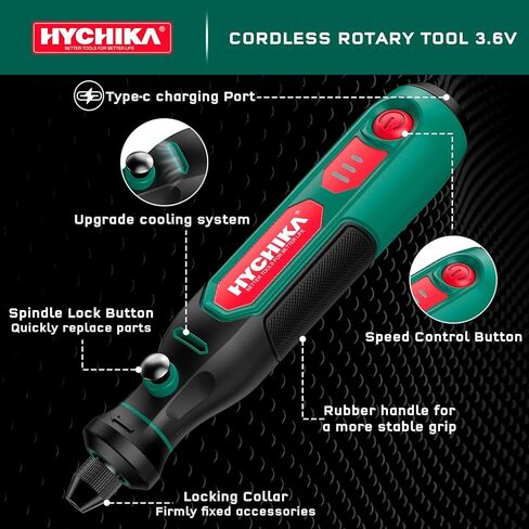 مجموعة أدوات دوارة لاسلكية صغيرة من HYCHIKA - 89 قطعة من الملحقات للحفر والصنفرة والتلميع والنقش، أداة متعددة 3.6 فولت مع سرعة متغيرة، شحن USB-C، مثالية للعمل الجيد بنفسك. in Saudi Arabia