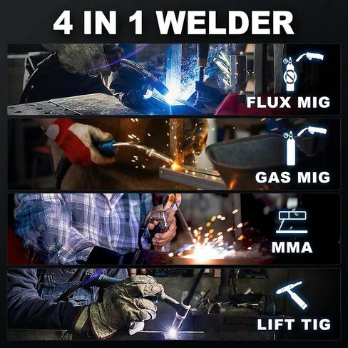 BESTMIG 145A 4-in-1 Multi-Process Welder, 110V/220V MIG/TIG/MMA/Stick Welding Machine, Gas & Gasless Flux Core Welder with Synergy IGBT Inverter, Includes Welding Helmet & Gloves in Saudi Arabia