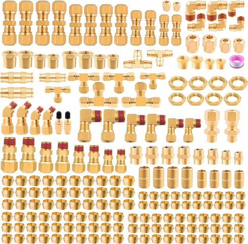 170Pcs DOT Air Brake Line Fittings & Brass Air Nylon Tube Compression Fittings Assortment Kits,1/4" 1/8" 3/8" 1/2" NPT Push To Connect Fittings Quick Connect Air Hose Fittings for Truck or Air System in Saudi Arabia