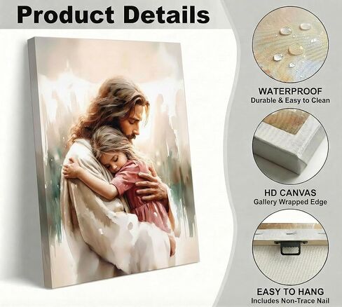 Jesus Holding Little Girl Canvas Wall Art Jesus Christ Loves the World Wall Decor Picture Christian Bible Content Poster Print for Church Prayer Room Bedroom Artwork Home Decoration Ready to Hang in Saudi Arabia