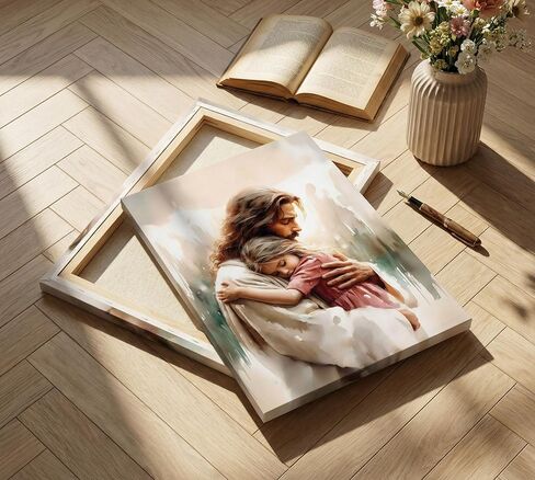 Jesus Holding Little Girl Canvas Wall Art Jesus Christ Loves the World Wall Decor Picture Christian Bible Content Poster Print for Church Prayer Room Bedroom Artwork Home Decoration Ready to Hang in Saudi Arabia