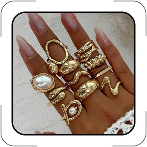 Gold Rings for Women Chunky Ring Non Tarnish Irregular Pearl Rings Stackable Statement Knuckle Ring Jewelry in Saudi Arabia
