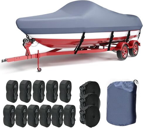 غطاء قارب 600D شديد التحمل بطول 20 إلى 22 بوصة، أغطية قوارب قابلة للقطر مقاومة للماء والأشعة فوق البنفسجية، تناسب هيكل V، وقوارب الباس، وقوارب الجري وقوارب الصيد in Kuwait