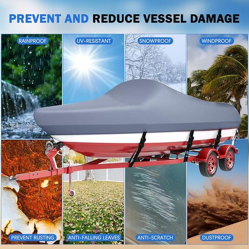 غطاء قارب 600D شديد التحمل بطول 20 إلى 22 بوصة، أغطية قوارب قابلة للقطر مقاومة للماء والأشعة فوق البنفسجية، تناسب هيكل V، وقوارب الباس، وقوارب الجري وقوارب الصيد in Kuwait
