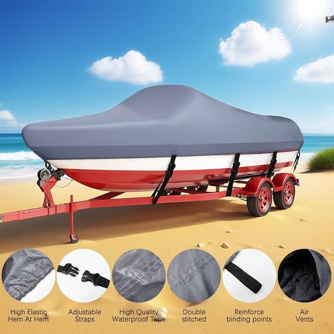 غطاء قارب 600D شديد التحمل بطول 20 إلى 22 بوصة، أغطية قوارب قابلة للقطر مقاومة للماء والأشعة فوق البنفسجية، تناسب هيكل V، وقوارب الباس، وقوارب الجري وقوارب الصيد in Kuwait