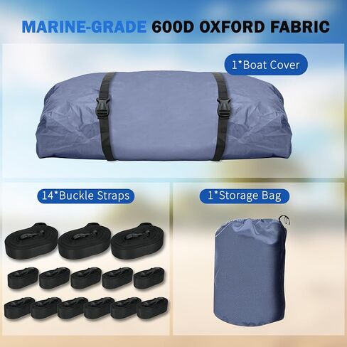 غطاء قارب 600D شديد التحمل بطول 20 إلى 22 بوصة، أغطية قوارب قابلة للقطر مقاومة للماء والأشعة فوق البنفسجية، تناسب هيكل V، وقوارب الباس، وقوارب الجري وقوارب الصيد in Kuwait