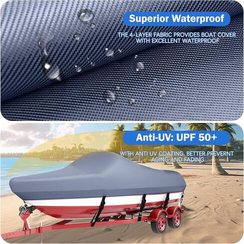 غطاء قارب 600D شديد التحمل بطول 20 إلى 22 بوصة، أغطية قوارب قابلة للقطر مقاومة للماء والأشعة فوق البنفسجية، تناسب هيكل V، وقوارب الباس، وقوارب الجري وقوارب الصيد in Kuwait