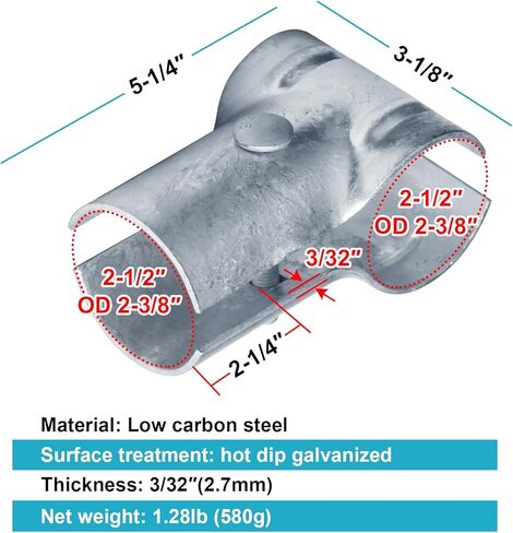 4 Pack End Rail Clamps, 2-3/8" x 2-3/8" Top Rail T Fitting for Chain Link Fence, Corral Panel, 7/64" Thick in Saudi Arabia