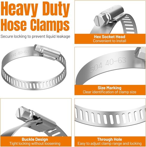 Housolution 250 PCS Pipe Clamps from 1/4" to 2.5" (6-63mm), Hose Clamps Stainless Steel with Hose Clamp Tool, For Fuel Line, Garden, Plumbing, Automotive, Radiator, Mechanical Applications in Kuwait