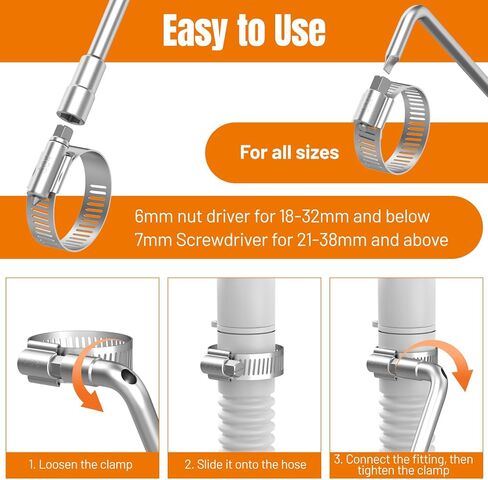 Housolution 250 PCS Pipe Clamps from 1/4" to 2.5" (6-63mm), Hose Clamps Stainless Steel with Hose Clamp Tool, For Fuel Line, Garden, Plumbing, Automotive, Radiator, Mechanical Applications in Kuwait