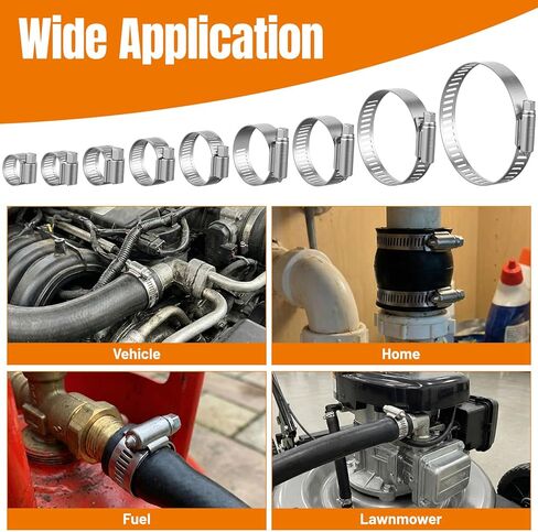 Housolution 250 PCS Pipe Clamps from 1/4" to 2.5" (6-63mm), Hose Clamps Stainless Steel with Hose Clamp Tool, For Fuel Line, Garden, Plumbing, Automotive, Radiator, Mechanical Applications in Kuwait