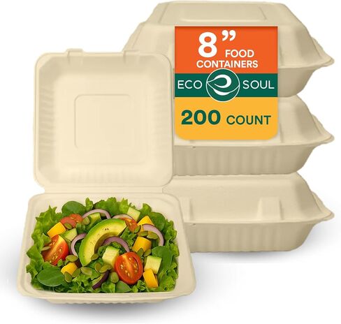 ECO SOUL 100% Compostable Clamshell Take Out Food Containers [6X6 50-Pack] Heavy-Duty Disposable To Go Containers, Eco-Friendly, Biodegradable Takeout Containers With Lid in Saudi Arabia