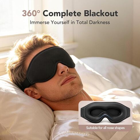 Sleep Mask for Side Sleepers, 3D Deep Contoured Blackout Eye Mask for Sleeping, Zero Pressure Lash-Friendly, Adjustable Light Blocking Travel Mask for Men & Women, Black in Saudi Arabia