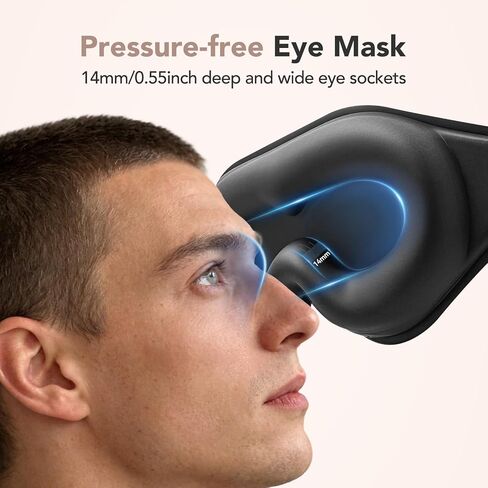 Sleep Mask for Side Sleepers, 3D Deep Contoured Blackout Eye Mask for Sleeping, Zero Pressure Lash-Friendly, Adjustable Light Blocking Travel Mask for Men & Women, Black in Saudi Arabia