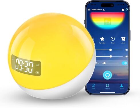 آلة ضوضاء بيضاء مع منبه شروق الشمس، 44 آلة صوت مهدئة غير متكررة للنوم، ضوء ليلي بـ 10 ألوان مع تطبيق ومؤقت، هدايا آلات ضوضاء للأطفال والبالغين في المنزل والمكتب والسفر in Kuwait