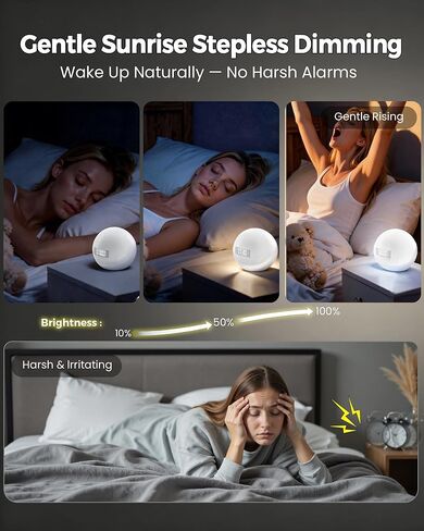 آلة ضوضاء بيضاء مع منبه شروق الشمس، 44 آلة صوت مهدئة غير متكررة للنوم، ضوء ليلي بـ 10 ألوان مع تطبيق ومؤقت، هدايا آلات ضوضاء للأطفال والبالغين في المنزل والمكتب والسفر in Kuwait