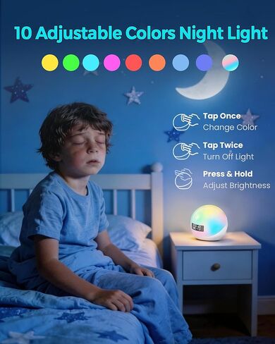 آلة ضوضاء بيضاء مع منبه شروق الشمس، 44 آلة صوت مهدئة غير متكررة للنوم، ضوء ليلي بـ 10 ألوان مع تطبيق ومؤقت، هدايا آلات ضوضاء للأطفال والبالغين في المنزل والمكتب والسفر in Kuwait