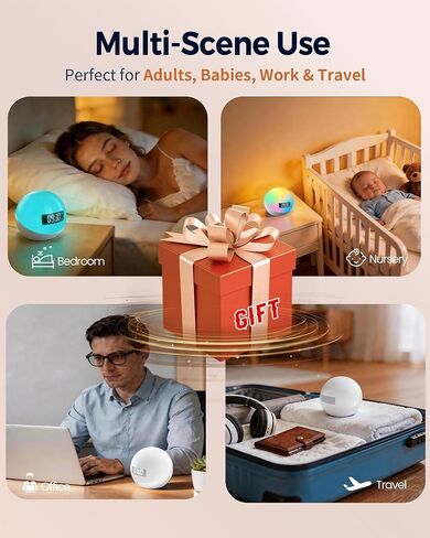 آلة ضوضاء بيضاء مع منبه شروق الشمس، 44 آلة صوت مهدئة غير متكررة للنوم، ضوء ليلي بـ 10 ألوان مع تطبيق ومؤقت، هدايا آلات ضوضاء للأطفال والبالغين في المنزل والمكتب والسفر in Kuwait