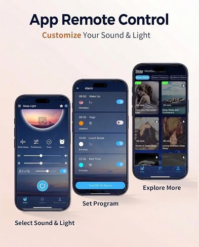 آلة ضوضاء بيضاء مع منبه شروق الشمس، 44 آلة صوت مهدئة غير متكررة للنوم، ضوء ليلي بـ 10 ألوان مع تطبيق ومؤقت، هدايا آلات ضوضاء للأطفال والبالغين في المنزل والمكتب والسفر in Kuwait