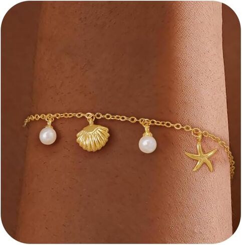 Charm Bracelets for Women, 14K Gold Plated Heart Bracelets for Women Non Tarnish Cute Dainty Charm Gold Bracelet Fashion Waterproof Chain Bracelet Gold Jewelry in Kuwait