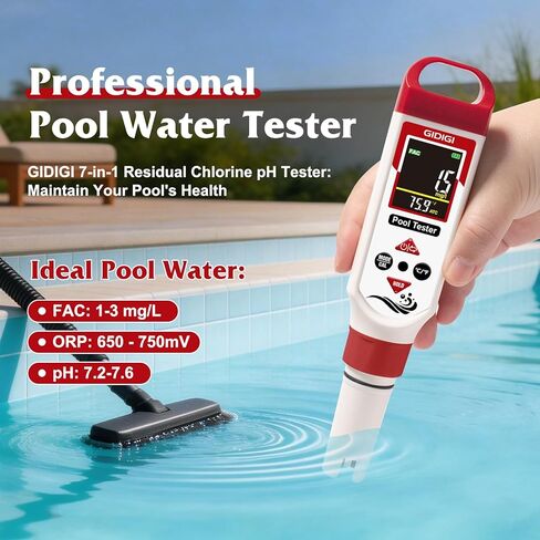 pH Chlorine Meter Digital 7 in 1, Pool ORP Salinity Meter Test pH CL Salt ORP EC TDS Temp, for Pools Aquariums Hydroponics Drinking Water Hot Tubs, Water Test Kit, with Calibration Solution in Kuwait