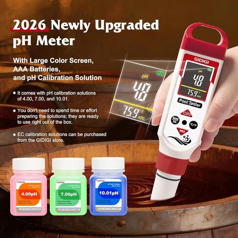 pH Chlorine Meter Digital 7 in 1, Pool ORP Salinity Meter Test pH CL Salt ORP EC TDS Temp, for Pools Aquariums Hydroponics Drinking Water Hot Tubs, Water Test Kit, with Calibration Solution in Kuwait