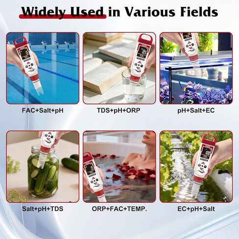 pH Chlorine Meter Digital 7 in 1, Pool ORP Salinity Meter Test pH CL Salt ORP EC TDS Temp, for Pools Aquariums Hydroponics Drinking Water Hot Tubs, Water Test Kit, with Calibration Solution in Kuwait