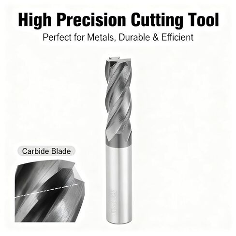 12mm Carbide End Mill, 4 Flute Straight Shank Milling Cutter Tool, Tungsten Steel, 75mm Length - High Wear Resistance, Coated, for Metal and Wood Machining in Saudi Arabia
